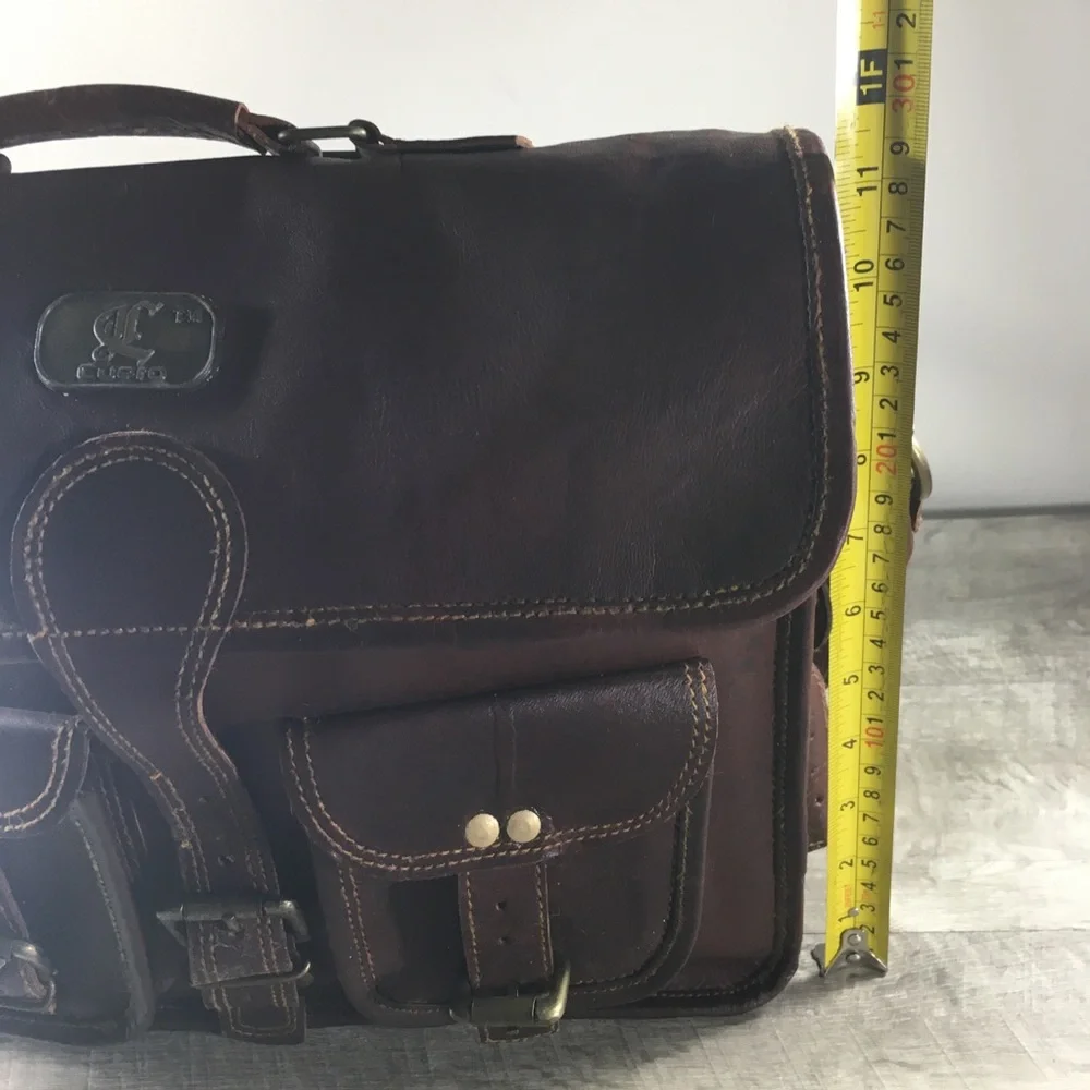 Vtg Waxed Leather Brown School Messenger Briefcase Shoulder Bag Computer Laptop